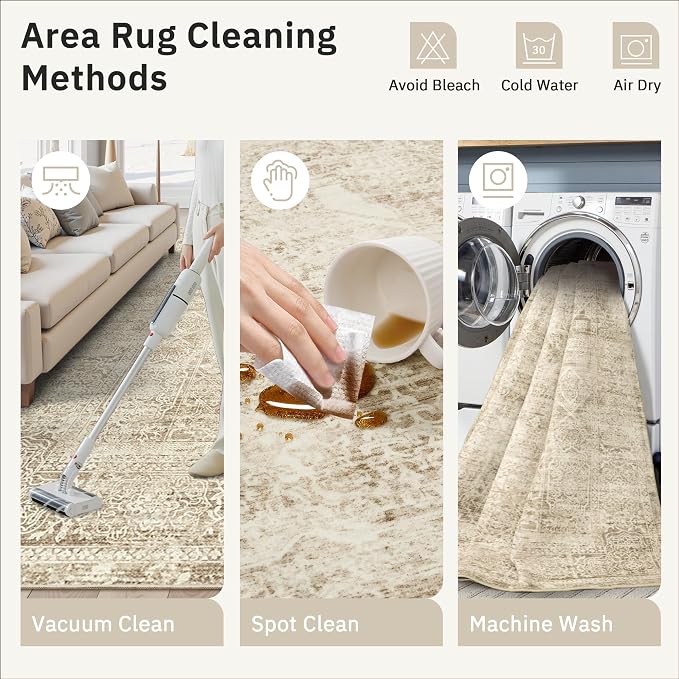 Soalmost 5x7 Area Rugs Brown Low Pile Indoor Washable Trendy Faded Style Floral - Image 8