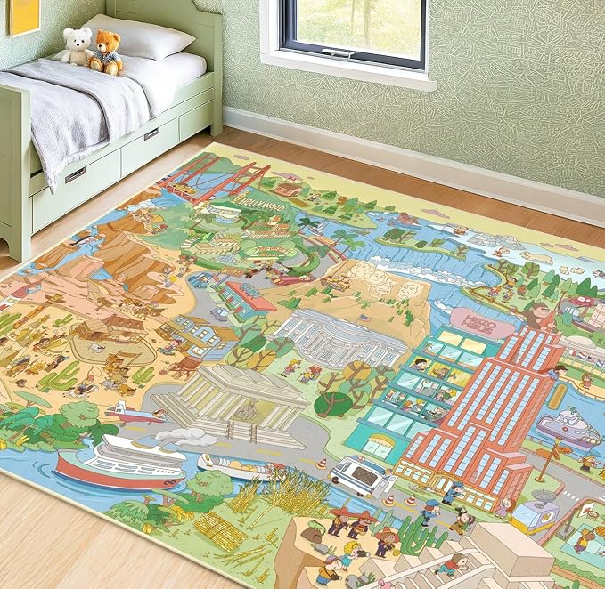 Large Kids Area Rug 6x9 – Interactive North America Map Carpet - Image 9