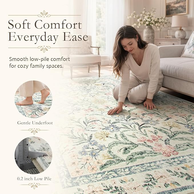 Wonnitar Washable Rug Runner 2'6''x8', Boho Floral Hallway Runner Rug 8ft Long - Image 4