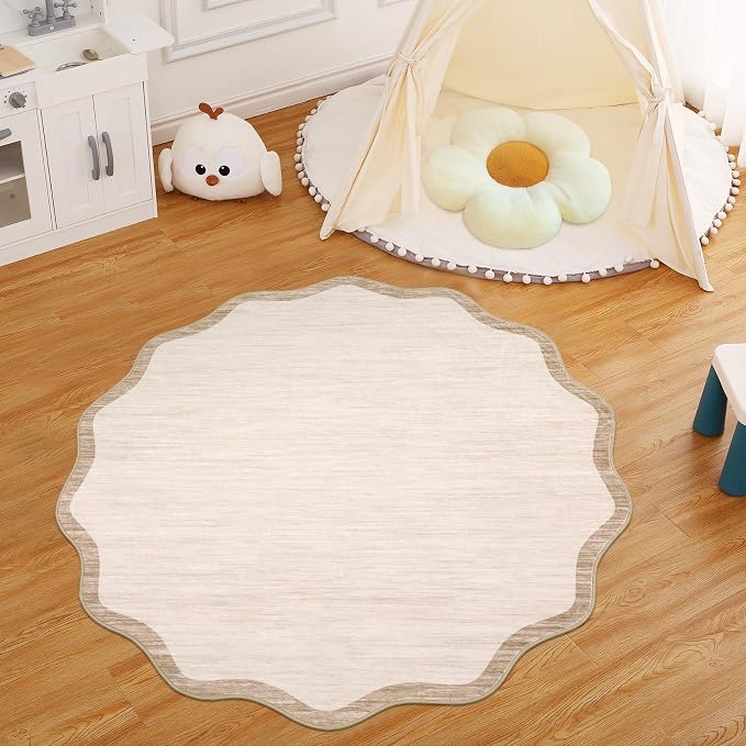 GarveeHome Scalloped Round Rugs 5Ft Washable Area Rug - Image 3