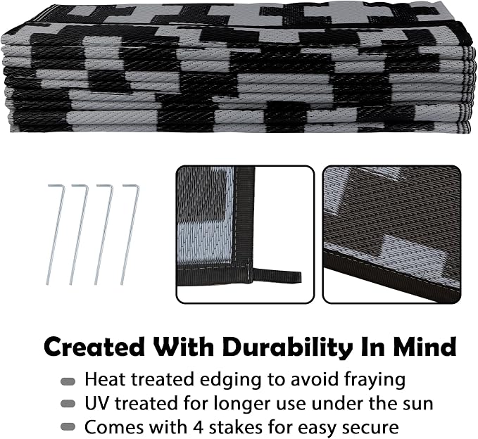 SAND MINE Waterproof Outdoor Rug 9x18 ft, Plastic Reversible Rug, Modern Area - Image 4
