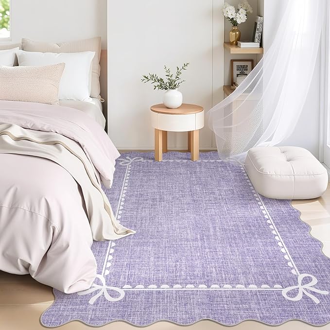 GarveeHome Scalloped Bow Rug for Living Room, Solid Purple Rug for Dorm - Image 2