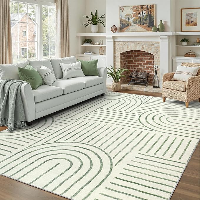 DCX Abstract Machine Washable 8x10 Rug, Sage Green Modern Accent Rug by DCXWashableRug