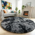 Amdrebio Tie-Dyed Dark Grey Round Area Rug 5Ft by Amdrebio