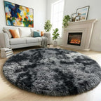 Amdrebio Tie-Dyed Dark Grey Round Area Rug 5Ft by Amdrebio