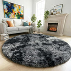 Amdrebio Tie-Dyed Dark Grey Round Rug 4Ft by Amdrebio