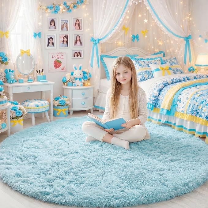 Amdrebio Light Blue Circle Round Rug 5Ft - Image 7