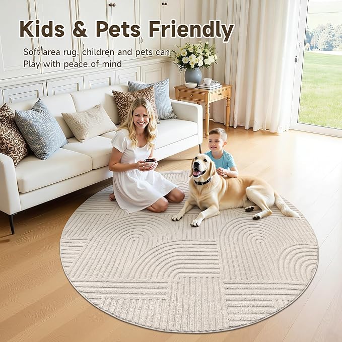 Pauwer 6ft Washable Area Rugs for Living Room Modern Beige Solid Color Soft - Image 6