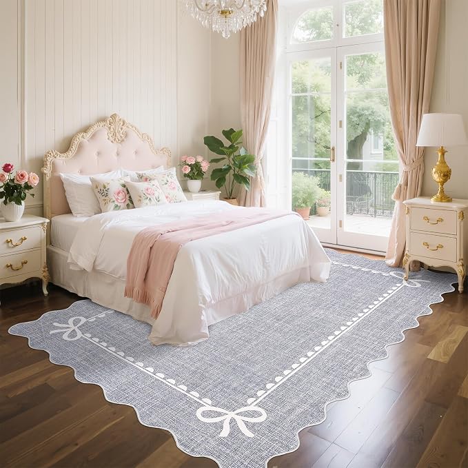 GarveeHome Scalloped Bow Rug for Living Room, Solid Grey Rug for Dorm, Washable - Image 2
