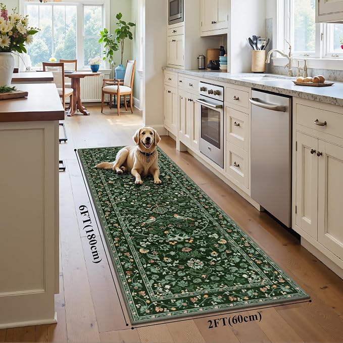 HEBE Washable Hallway Runner Rug 2'x 6' Non Slip Kitchen Rugs Runner, Low Pile - Image 2