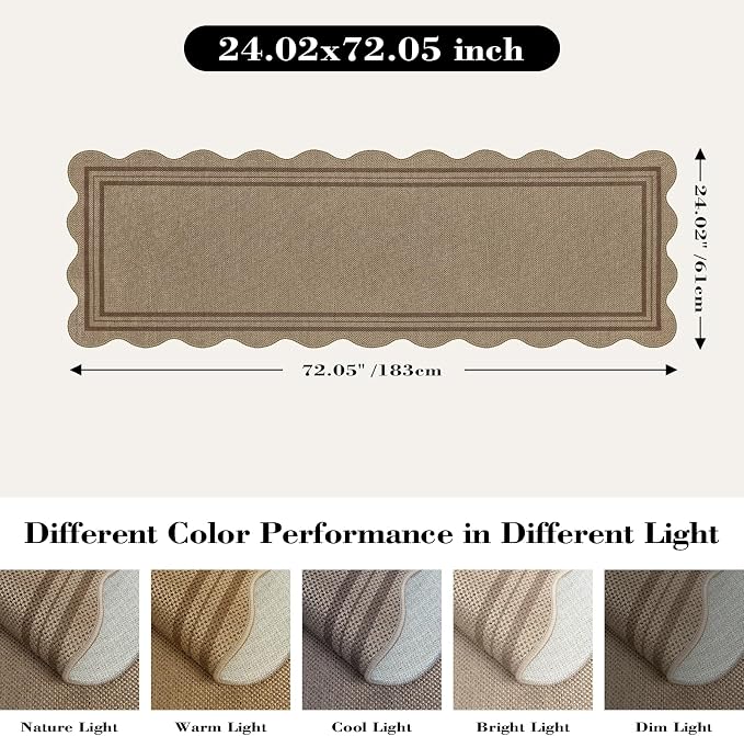 Scalloped Easy Jute 2x6 Kitchen Runner Rug, Washable Rugs - Image 2