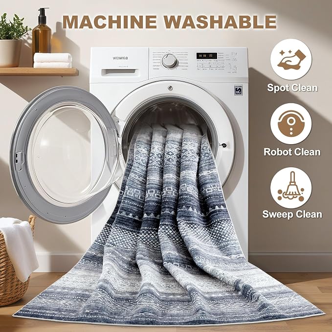 Nakagishi 12x15 Area Rug Living Room: Washable Boho Large Neutral Modern Soft - Image 2