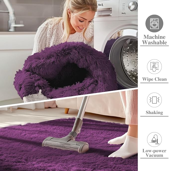 OLANLY 2x3 Machine Washable Small Bedside Rug, Soft Fluffy Shaggy Entryway - Image 2