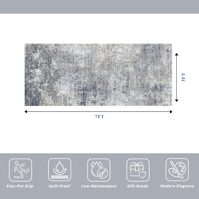 3x7 Kitchen Runner Rug – Washable Non-Slip Modern Abstract Neutral Carpet - Image 2