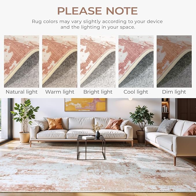 5x7 Area Rugs, Neutral Machine Washable Rugs - Image 3