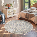 jinchan Zenith Round Rug 6ft Area Rug Soft 6'Round Vintage Floral Rug Non-Slip - Image 3