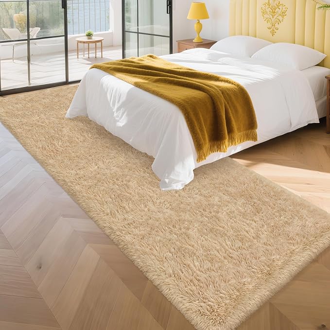 3x10 ft Beige Runner Rugs for Bedroom Living Room, Soft Plush Fluffy Throw Rug - Image 2