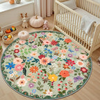 Round Area Rug for Living Room: 6 ft Floral Washable Circle Rug Soft Boho - Image 5