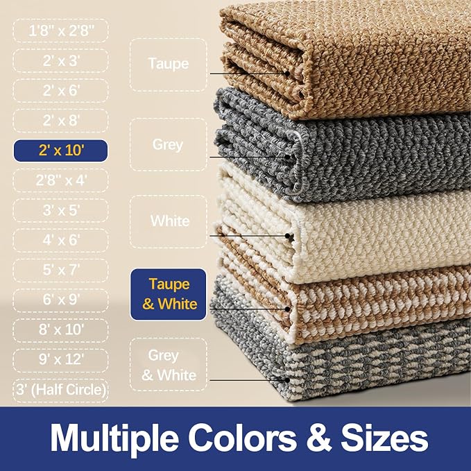 Faux Jute Hallway Runner Rug 2'x10', Washable & Non-Slip, Taupe & White | 0.27" - Image 7