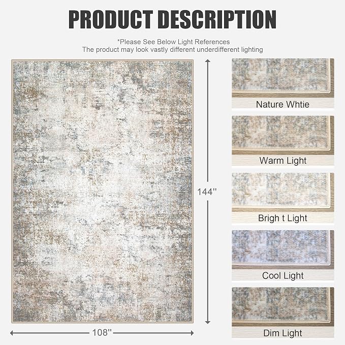 9x12 Area Rug Living Room Rug: Washable Modern Abstract Soft Thin Rug Indoor - Image 2