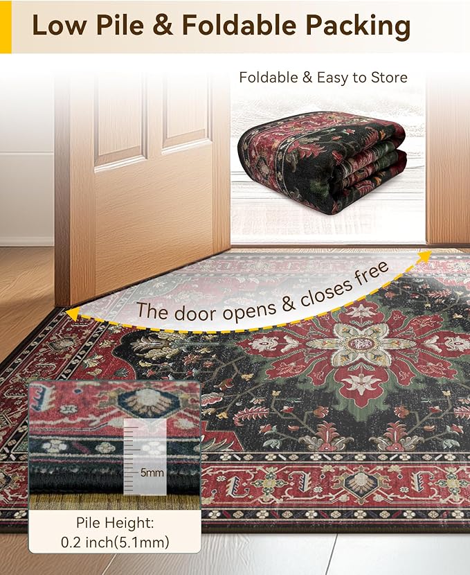 RELEANY Area Rugs Small 2'6"x4' Washable Non-Slip, Floral Vintage Distress - Image 5
