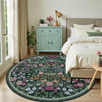 Round Area Rug for Living Room: 8 ft Floral Washable Circle Rug Soft Boho - Image 2