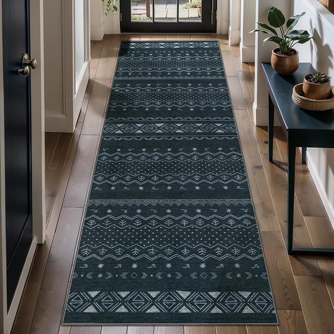 SERISSA 2x6 Kitchen Runner Rug, Washable Non-Slip Grey Boho Rug, Soft Low-Pile - Image 2