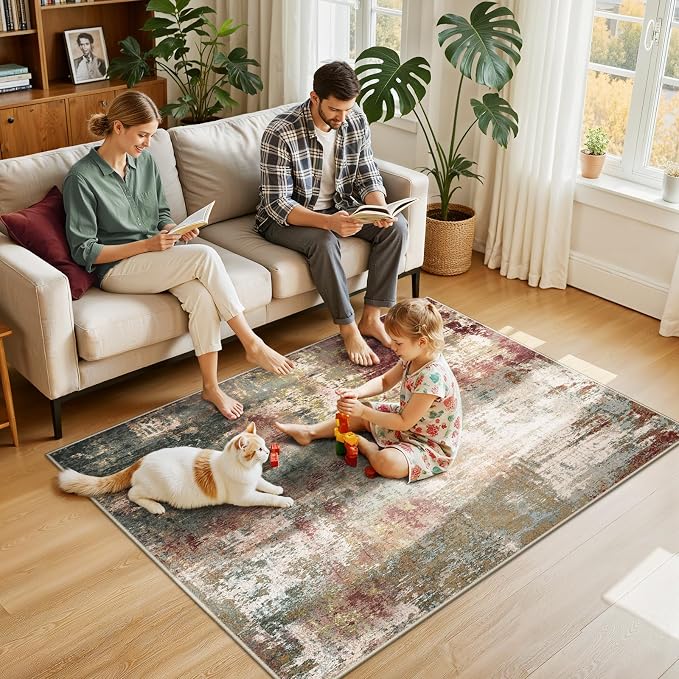 RELEANY Washable Area Rugs 4'x6' Non-Slip Modern Abstract Soft - Image 2
