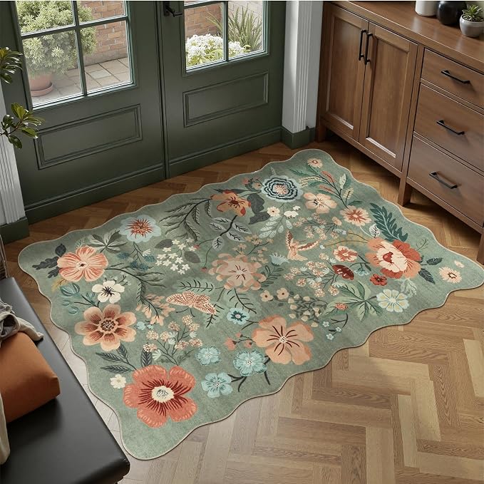 DCX Vintage Floral Rug 3x5, Washable Sage Green Rug - Image 2