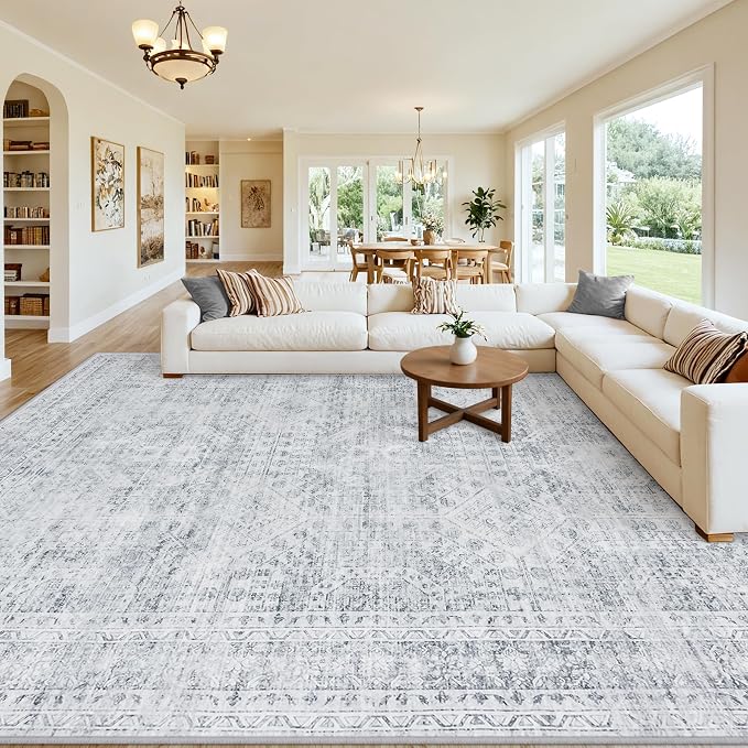 Area Rugs 9x12 Living Room: Vintage Boho Neutral Washable Rug Indoor Soft Large - Image 8
