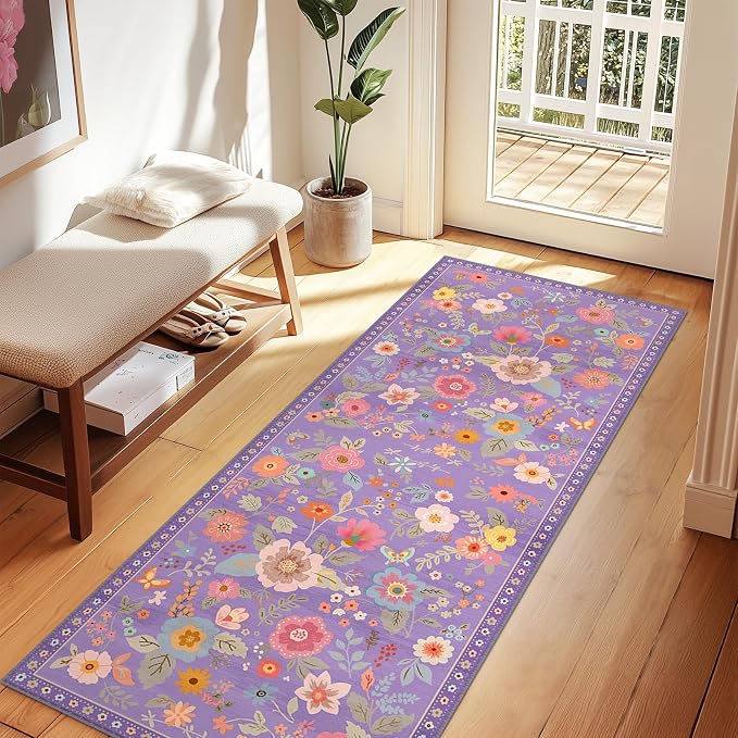 RELEANY Floral 2x6 Area Rugs Washable Print Boho Cute Carpet Non Slip Flower - Image 2