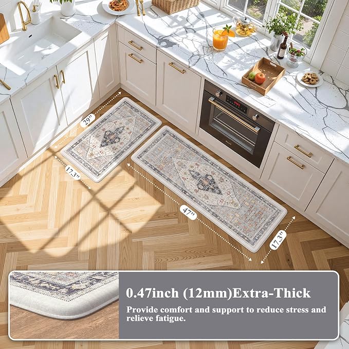 Collive Boho Kitchen Mats for Floor 2 PCS, Cushioned Anti Fatigue Kitchen Floor - Image 2