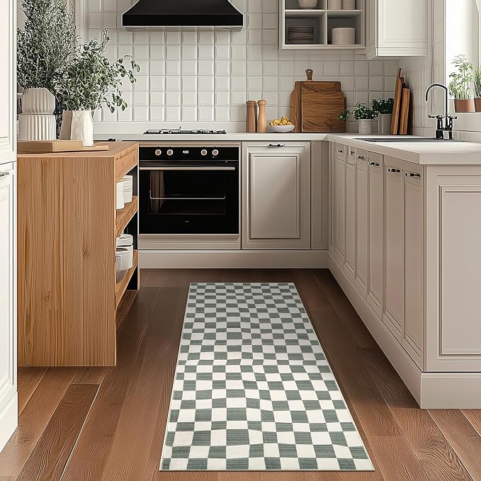 jinchan Runner Rug 2x5 Hallway Washable Modern Checkered Geometric Lattice Kids - Image 3