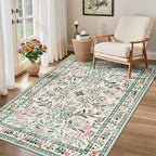 Area Rug Living Room Rugs: Floral 3x5 Washable Rug Vintage Soft Boho Non-Slip - Image 4