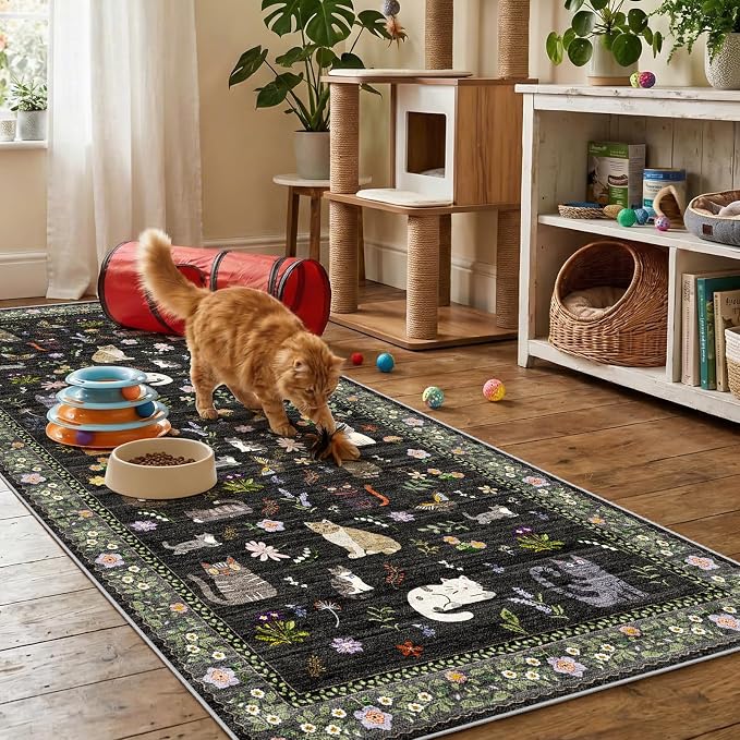 3x7 Washable Rug Runner, Non Slip Low Pile Hallway Cat Runner Rug, Stain by Puino