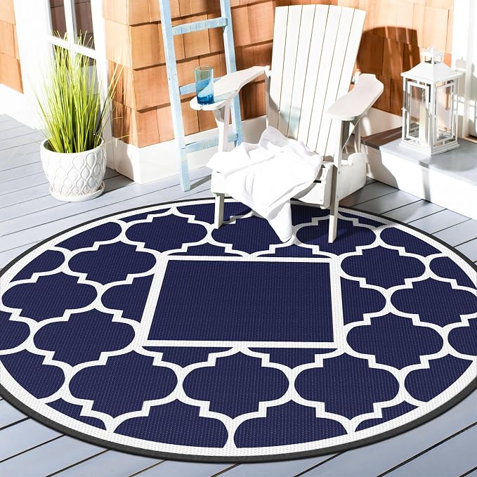 GENIMO 8' Round Outdoor Rug Waterproof - Image 2