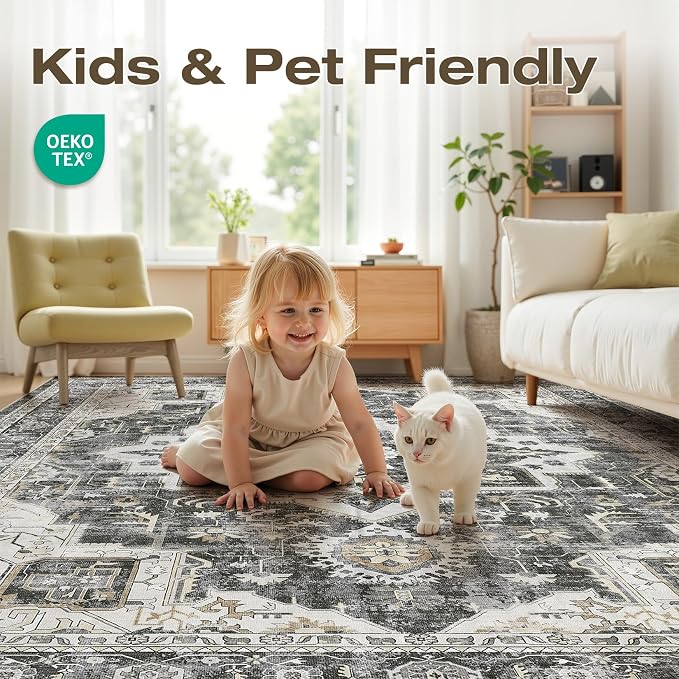 8x10 Area Rugs for Living Room, Washable Non Slip Vintage Distressed Stain - Image 4