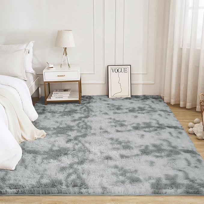 Litanika 6x9 Shag Area Rug for Living Room Bedroom, Tie-Dyed Light Grey High - Image 2