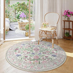 Wonnitar Floral Washable Round Rugs 6ft, Ultra-Thin Non Slip Boho Carpet - Image 7
