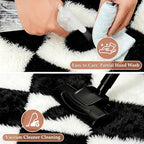 PureCozy Checkered Rug 9x12 Fluffy Shag Living Room Black and White Area Rug - Image 5
