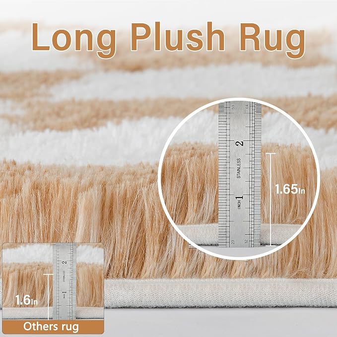 PureCozy 9x12 Area Rugs for Living Room Brown Soft Shag Checkered Large Rug - Image 2