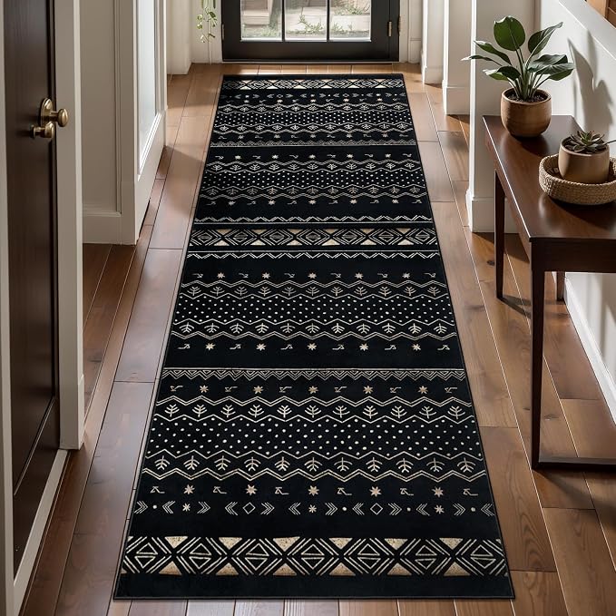 SERISSA 2x6 Kitchen Runner Rug, Washable Non-Slip Black Gold Grad Boho Rug - Image 2