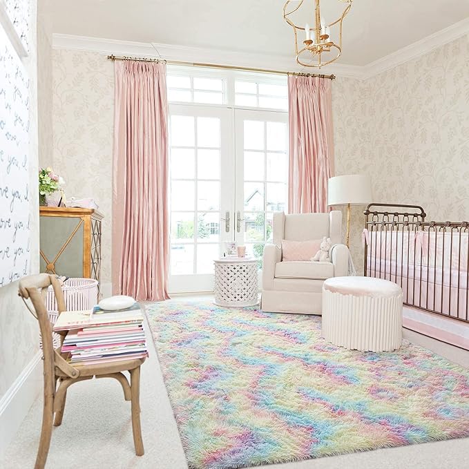 AROGAN Soft Rainbow Area Rugs for Girls Room 3x5 Feet, Fluffy Girls Bedroom Rugs - Image 6