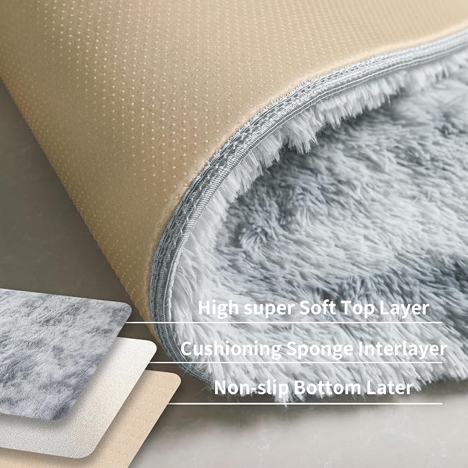 KICHOWUA 6x9 Light Grey Fluffy Shag Area Rug - Image 4