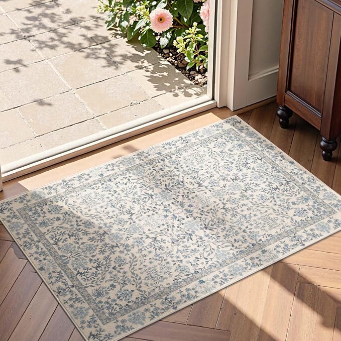 jinchan Zenith Floral 2x3 Rug for Entryway Washable Kitchen Mat Non-Slip by JINCHAN