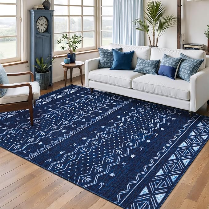 SERISSA 4x6 Area Rugs for Living Room, Washable Non-Slip Blue and White Boho Rug by SERISSAHomeDecorCollection