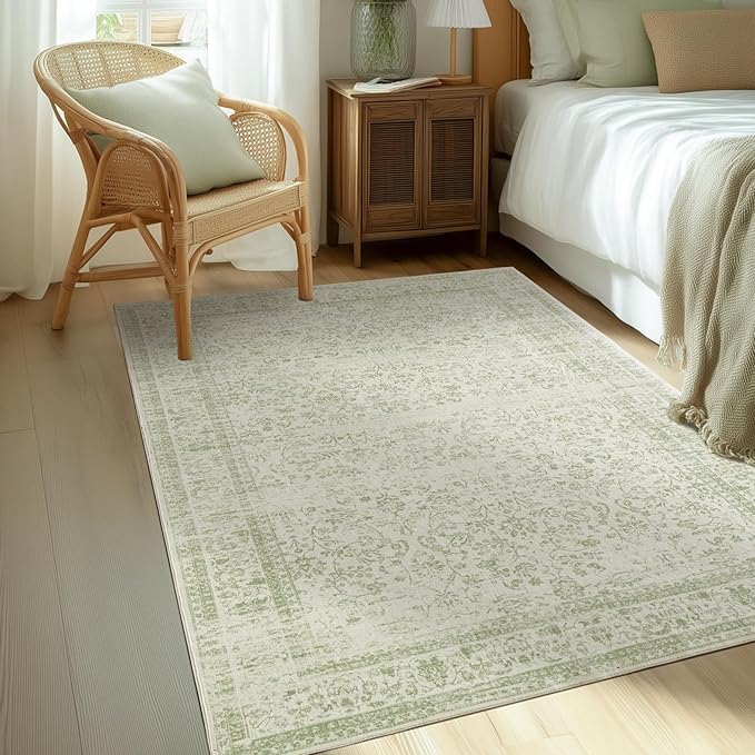 Sage Green Boho Front Door Mat for Indoor Entrance Washable Non Slip Cute by BILEEHOME