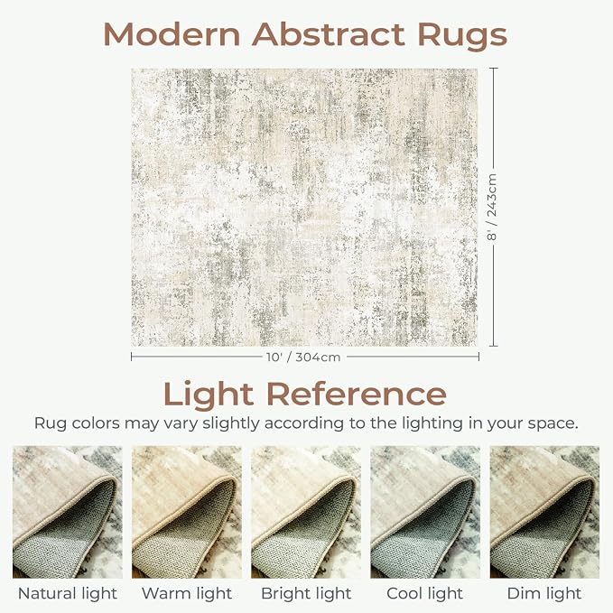 8x10 Rugs for Living Room, Neutral Large Abstract Area Rug, Non-Slip Machine - Image 2