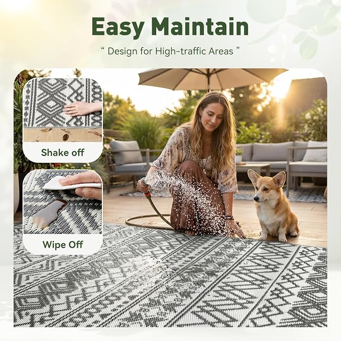 MontVoo Outdoor Rug 8x10 Waterproof Outdoor Patio Rug Mat Reverisble Plastic - Image 9