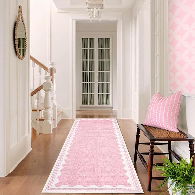GarveeHome 2x6 Runner Rug for Hallway Washable Kitchen Rugs Non Slip Solid Pink - Image 2